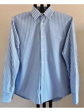 Boss Hugo Slim Fit Mens Dress Shirt Size L Blue White Stripe 100% Cotton